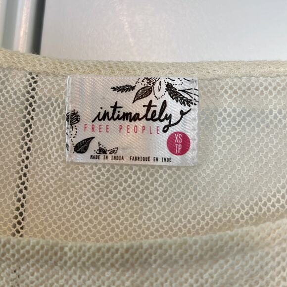 Free People Cream & Pink Mesh Embroidered Bell Sleeve Cotton Blend Tunic Top - Picture 6 of 11